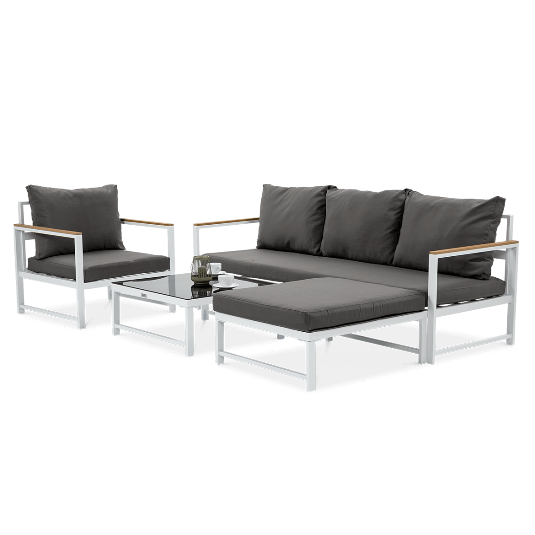 Narożnik ogrodowy Orlando z fotelem, kolor biały