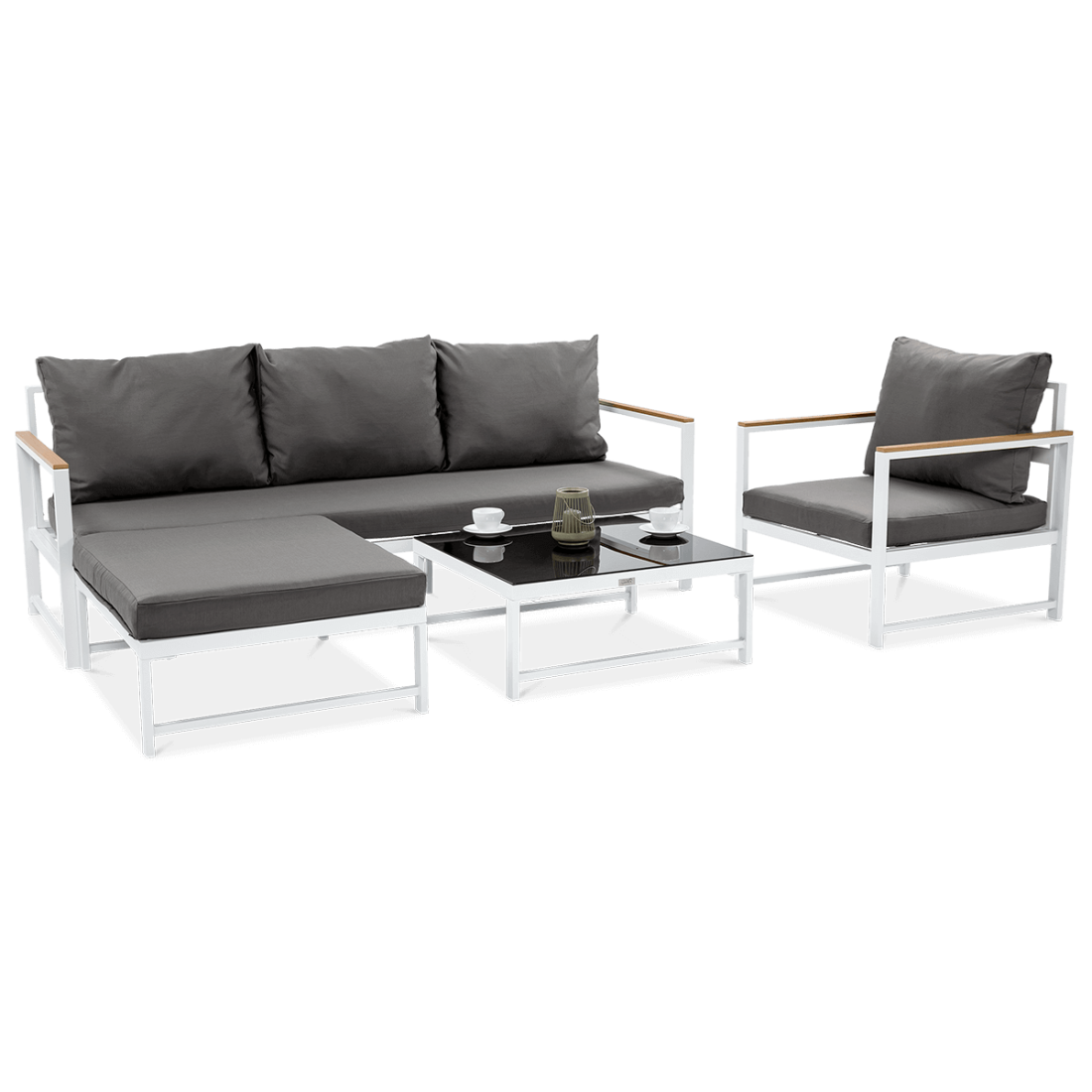 Narożnik ogrodowy Orlando z fotelem, kolor biały