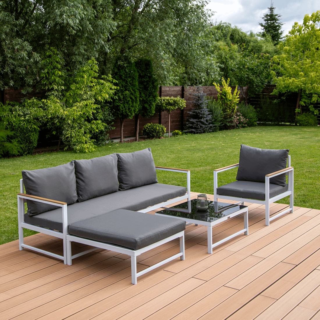 Narożnik ogrodowy Orlando z fotelem, kolor biały