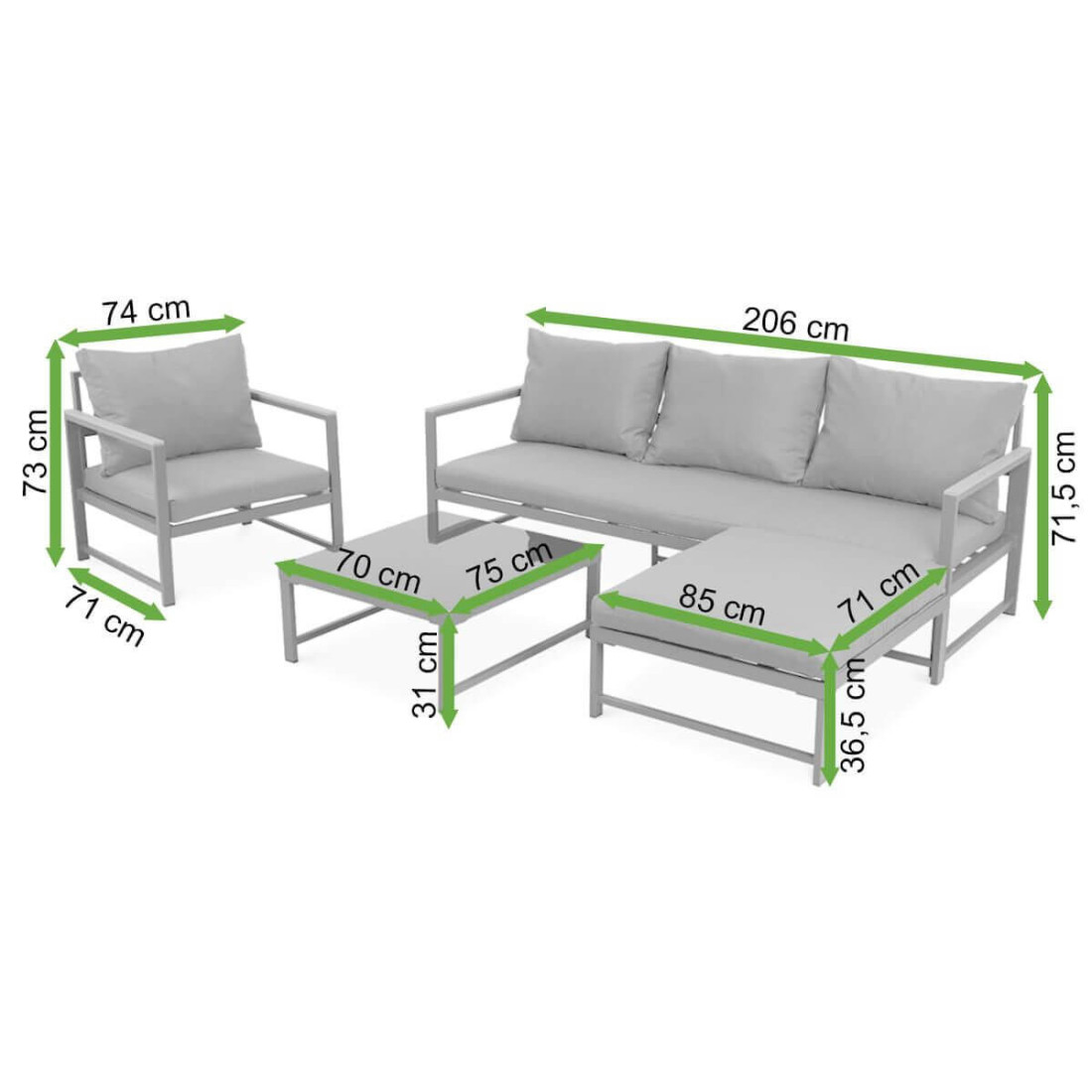 Wymiary zestawu z narożnikiem i fotelem Orlando