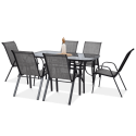Sześć krzeseł i stół wchodzące w skład zestawu ogrodowego Bologna