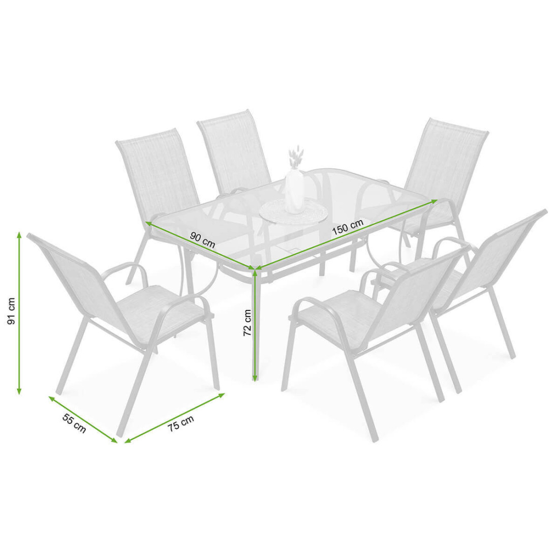 Wymiary zestawu ogrodowego Bologna Mixed Grey