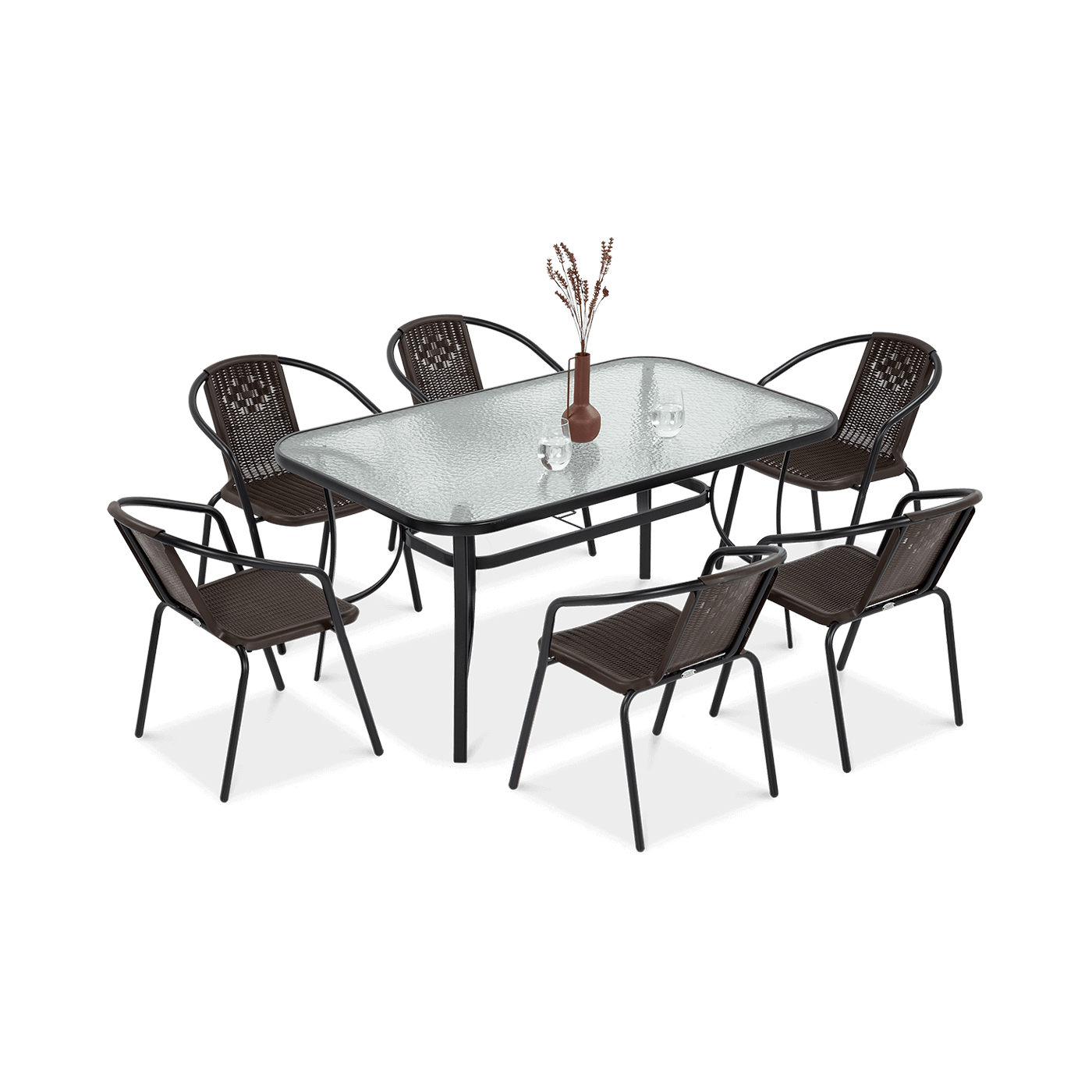 Zestaw do ogrodu simple brązowy - 6 krzeseł i stół 