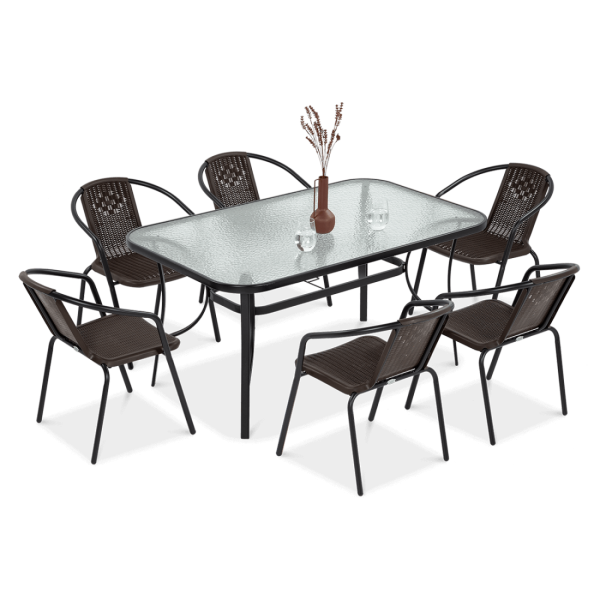 Zestaw do ogrodu simple brązowy - 6 krzeseł i stół 