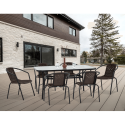 Brązowy zestaw jadalniany simple w aranżacji na tarasie obok domu