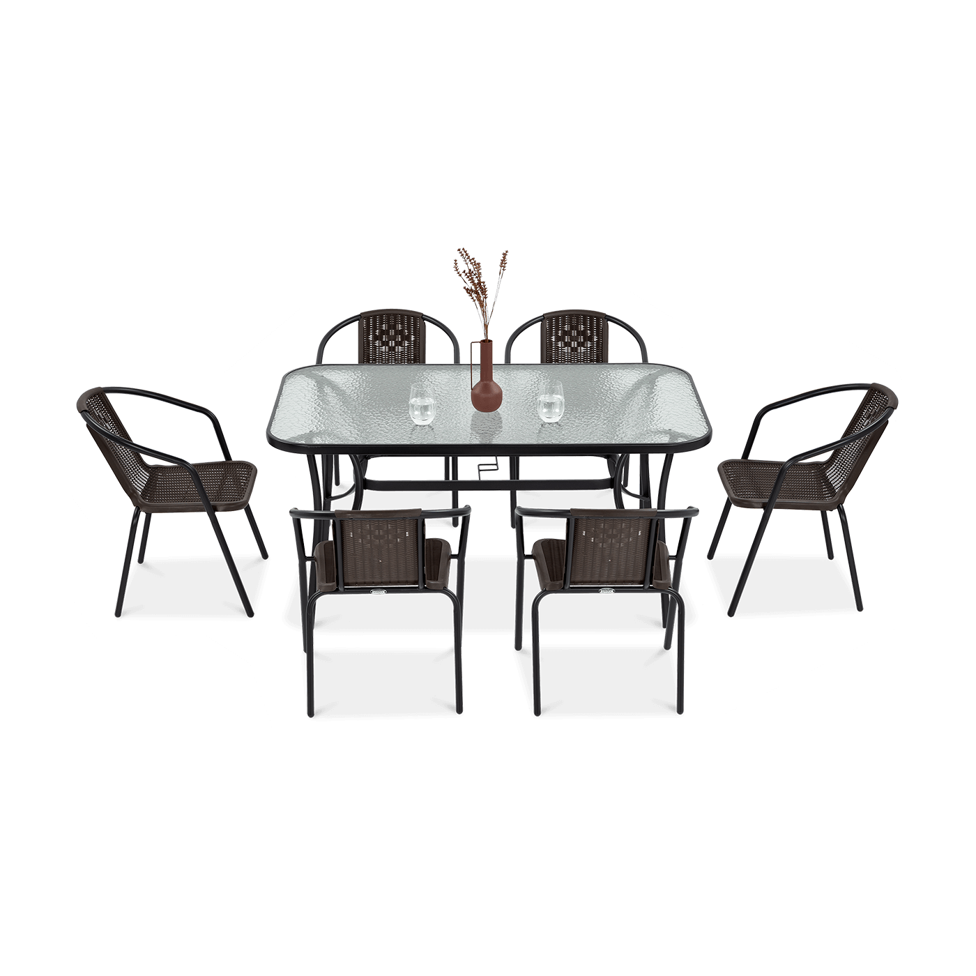 widok z góry na zestaw jadalniany simple brązowy