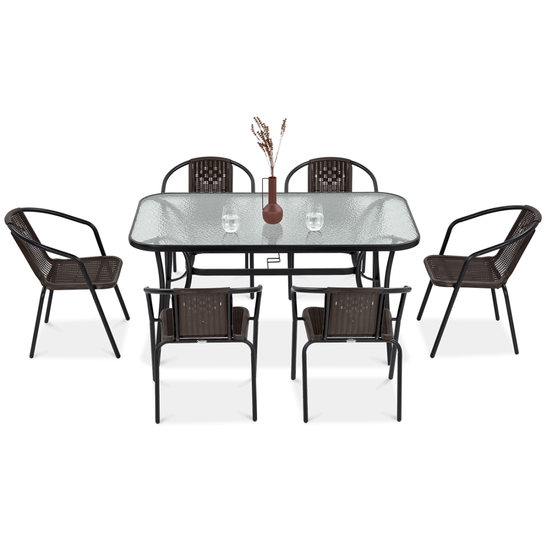 widok z góry na zestaw jadalniany simple brązowy