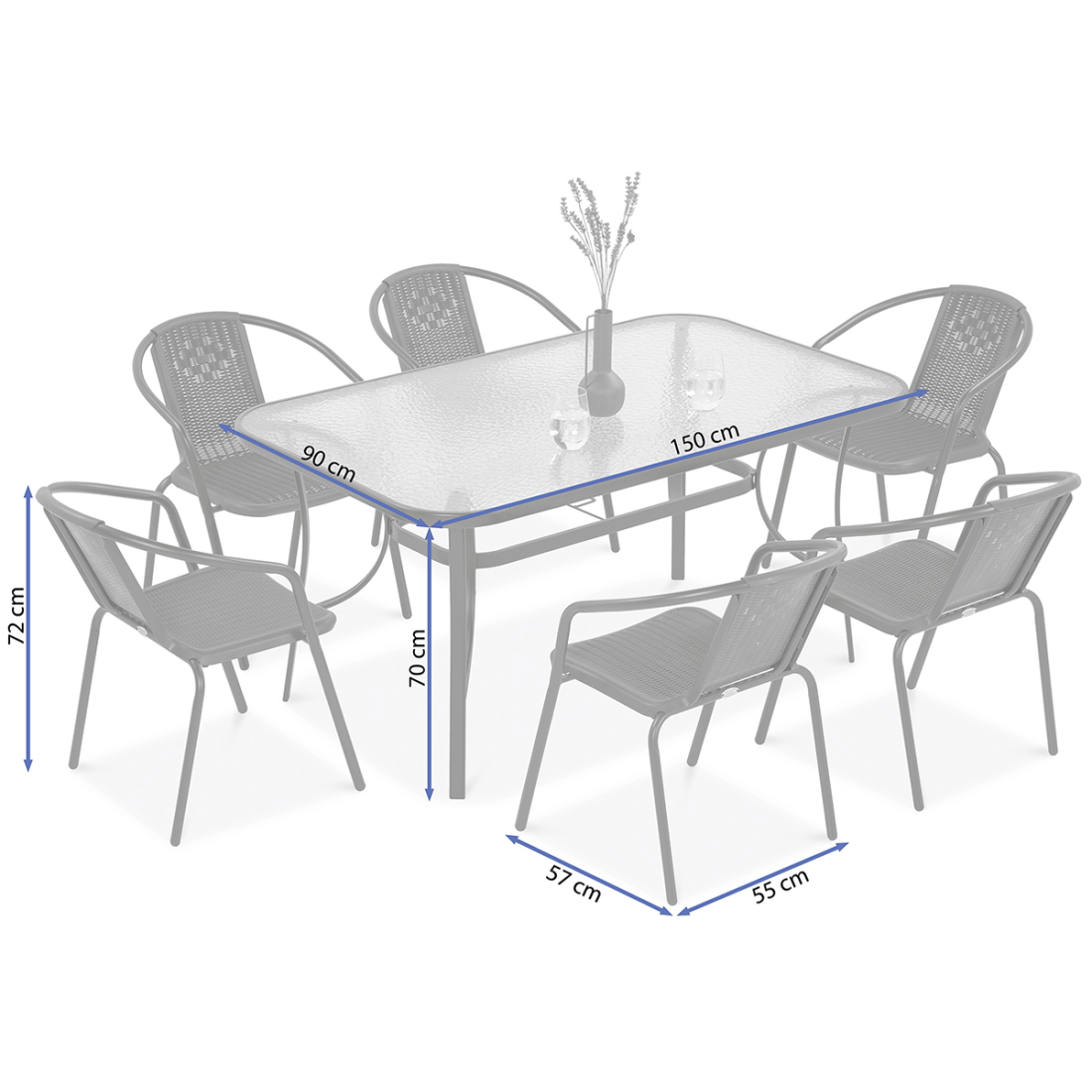 rysunek z wymiarami zestawu ogrodowego simple