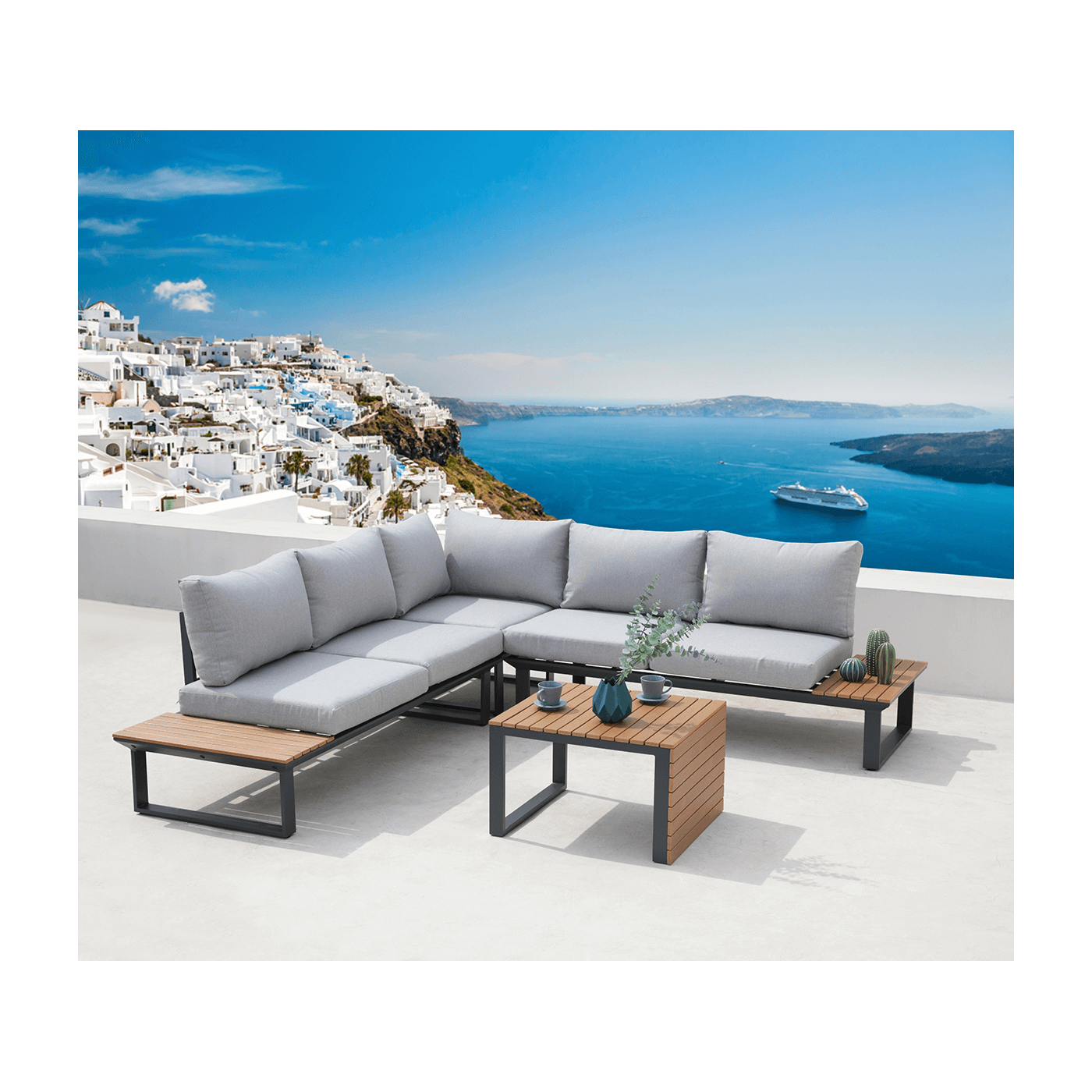 aranżacja narożnika ogrodowego w kolorze dark grey