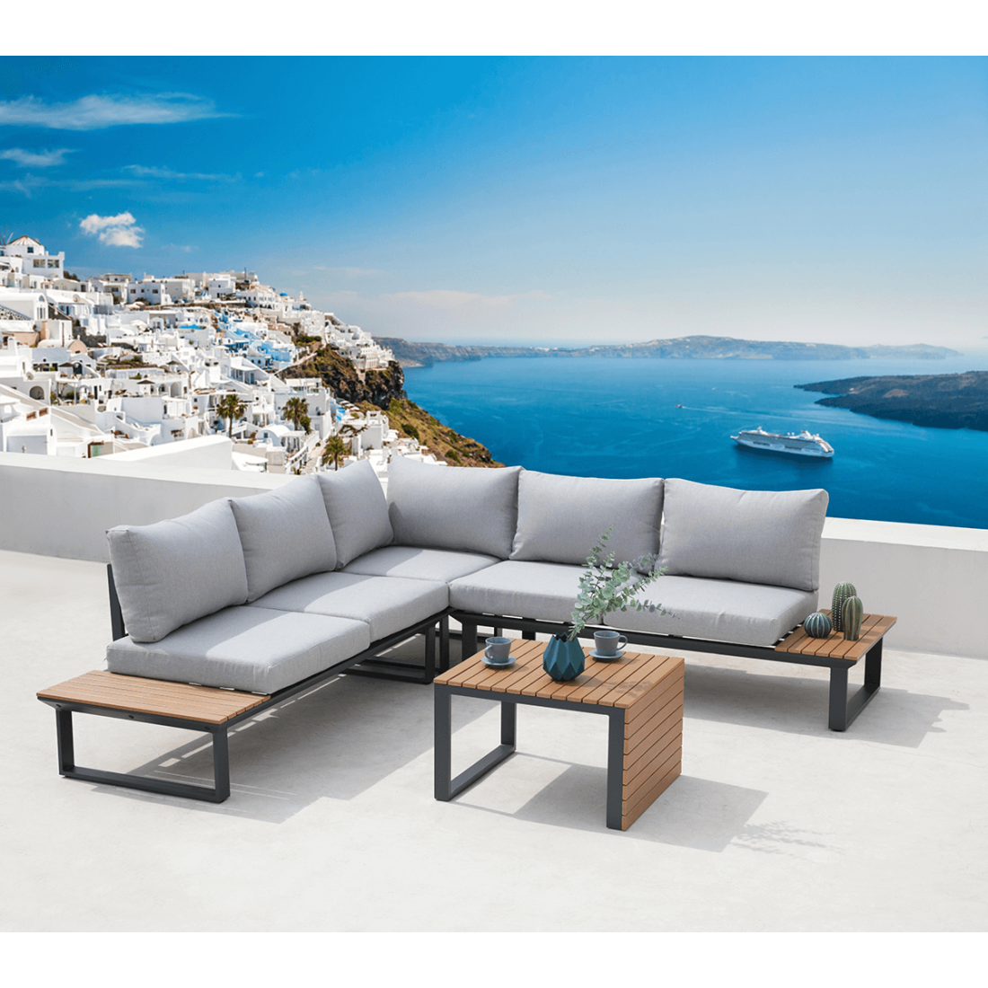 aranżacja narożnika ogrodowego w kolorze dark grey