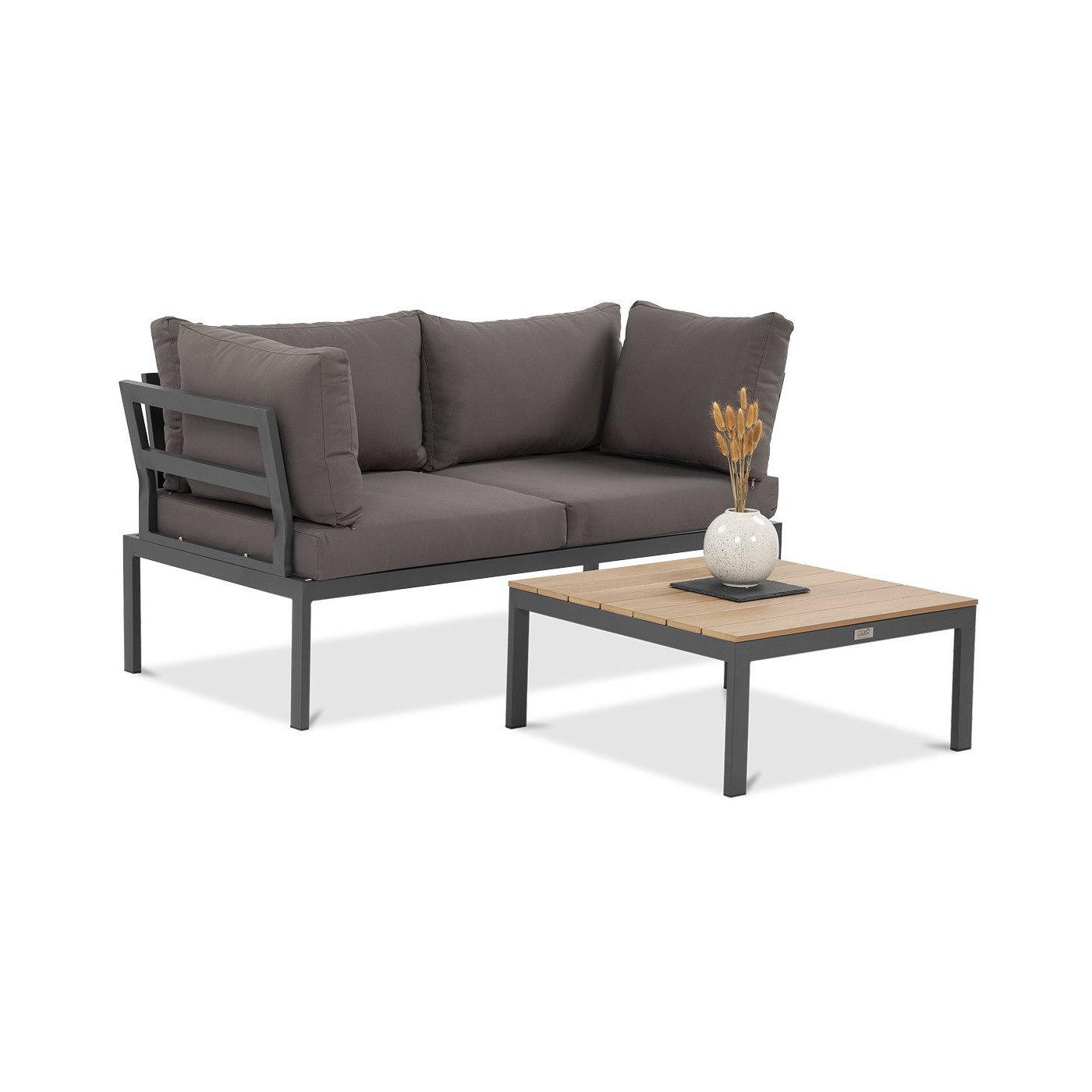 widok z boku na zestaw do ogrodu java w opcji kanapa i stolik