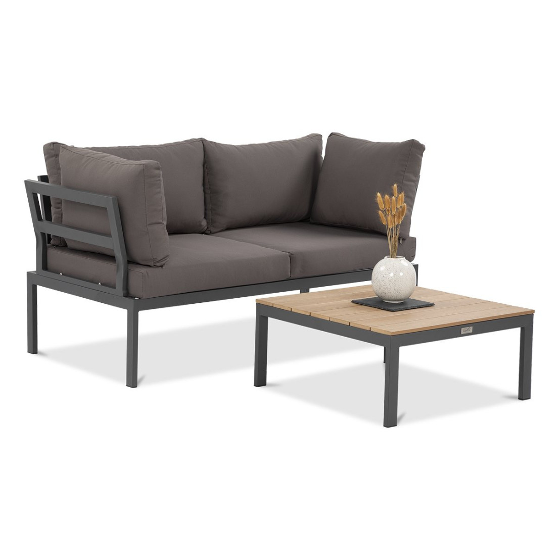 widok z boku na zestaw do ogrodu java w opcji kanapa i stolik