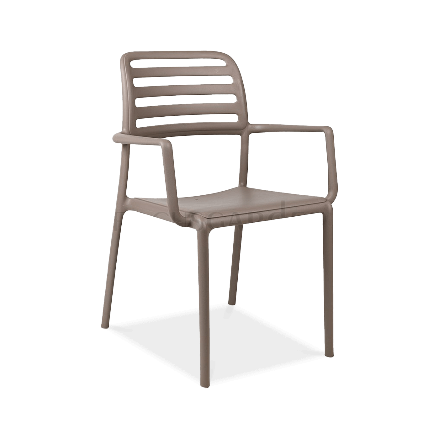 brązowe krzesło tarasowe z oparciem i podłokietnikami