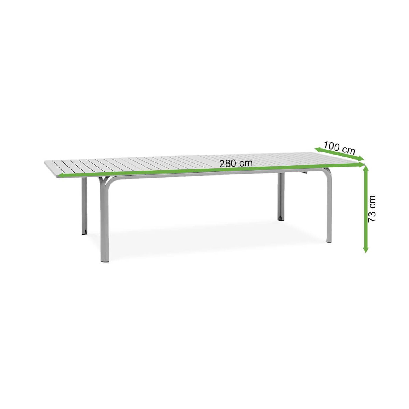 Wymiary prostokątnego, białego stołu ogrodowego Nardi ALLORO