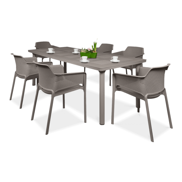 zestaw jadalniany do ogrodu brązowy z krzesłami i stołem