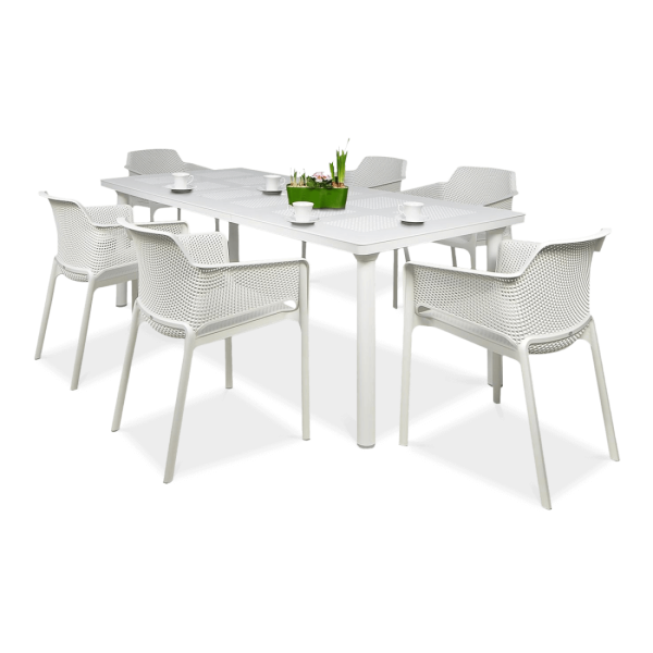 zestaw ogrodowy tarasowy białe krzesła i stół