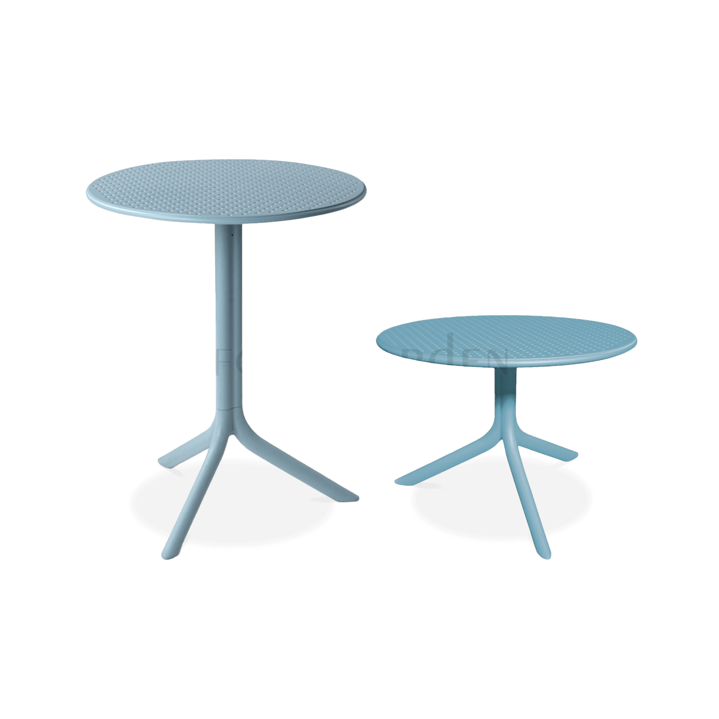 dwa niebieskie stoliki o różnej wielkości