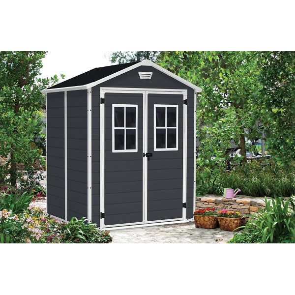 Domek narzędziowy SCALA 6x5 DD, Dark Grey, Keter, aranżacja w ogrodzie