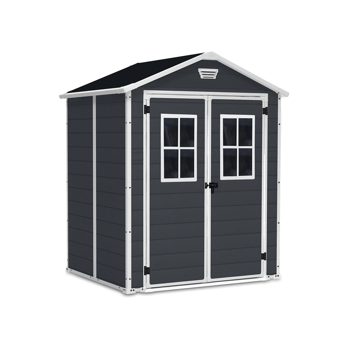 Domek ogrodowy na narzędzia SCALA 6x5 DD, Dark Grey, Keter, podwójne drzwi z okienkami