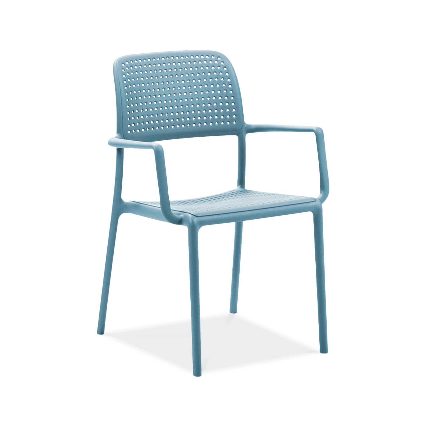 niebieskie krzesło z oparciem i podłokietnikami