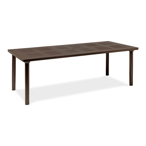 brązowy stół ogrodowy