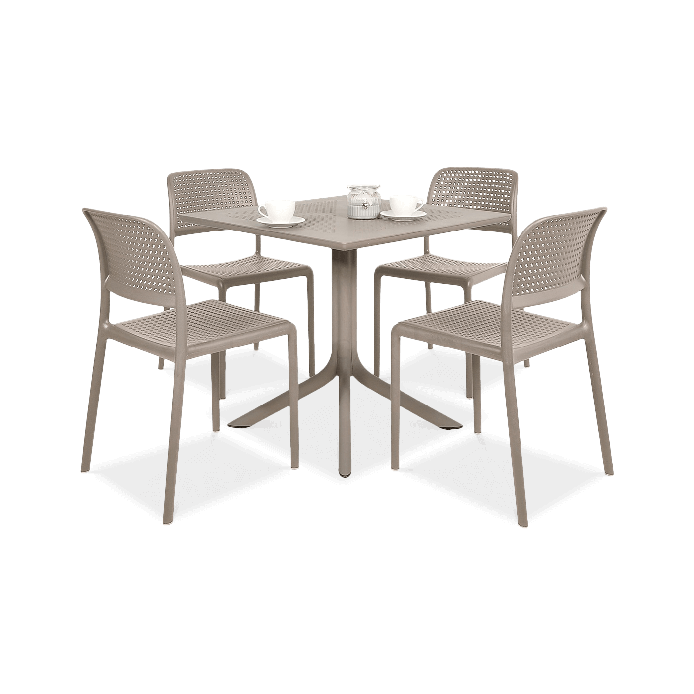 zestaw mebli tarasowych z czterema krzesłami i stolikiem