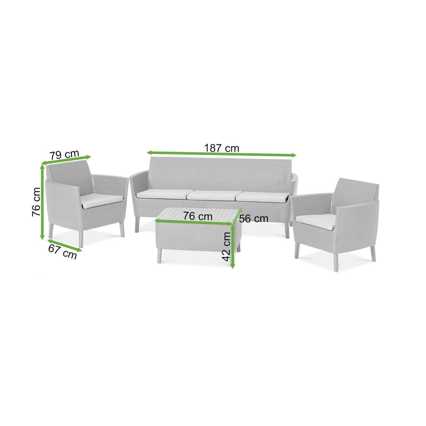 Wymiary zestawu ogrodowego Salemo 3+1 Graphite 