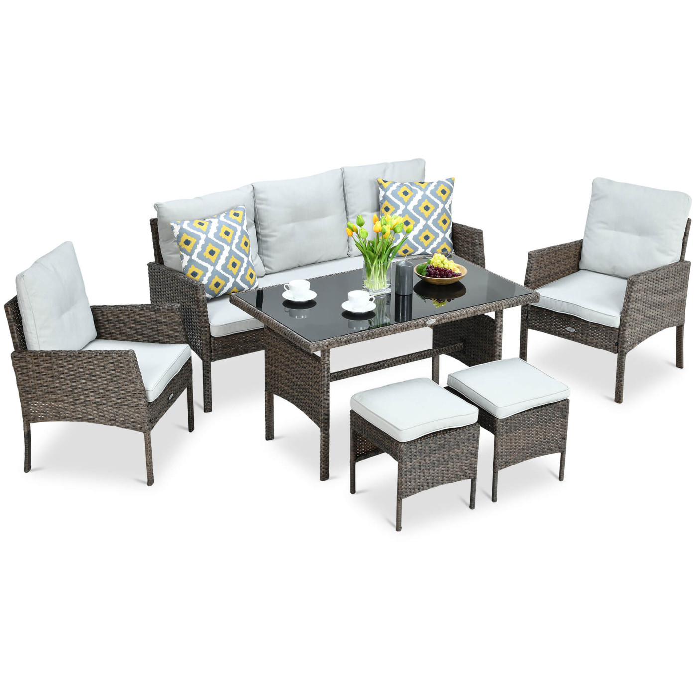 Zestaw Technorattanowy Cortina - Pufy Brown