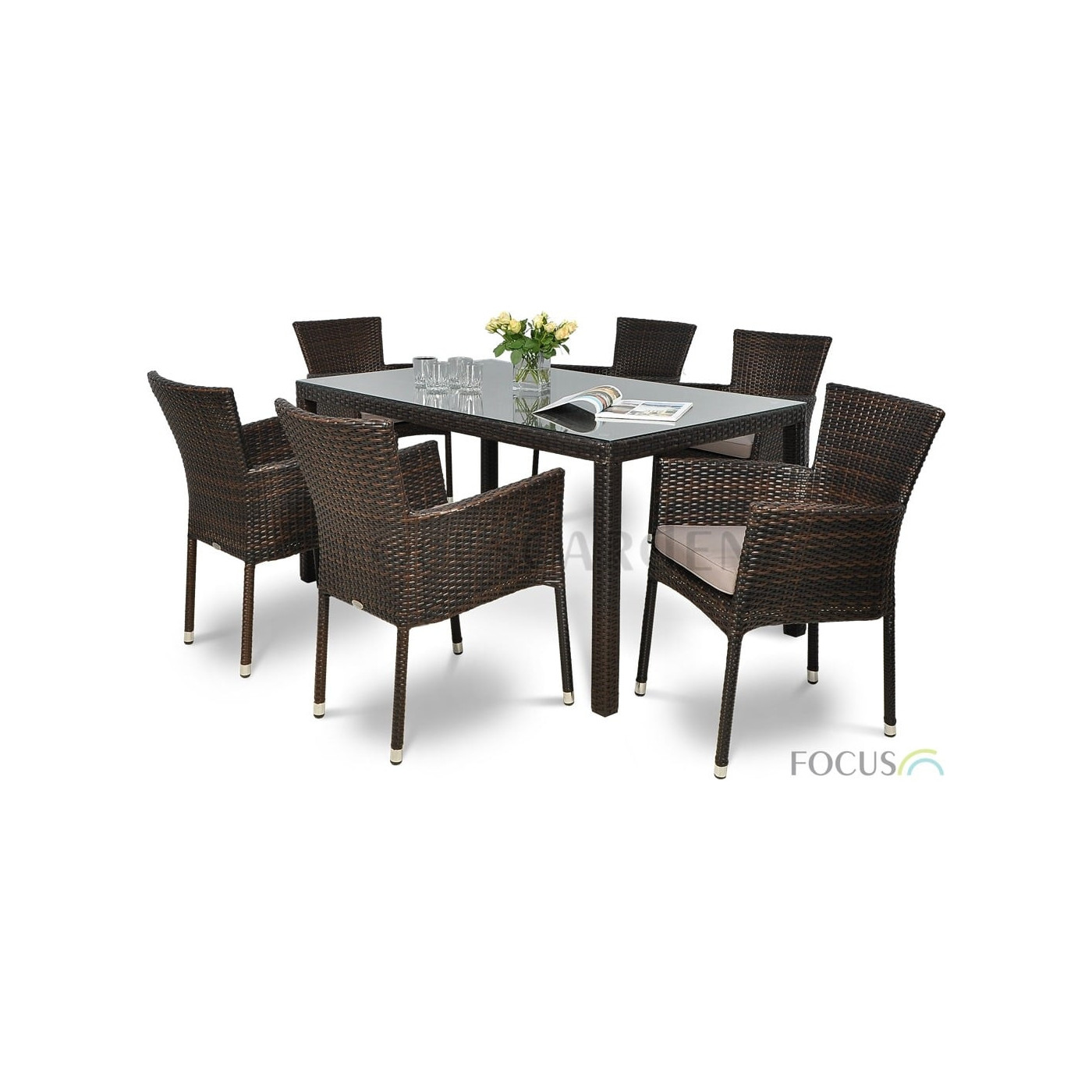 Zestaw jadalniany z technorattanu Lerida/Venecja 6+1 brown