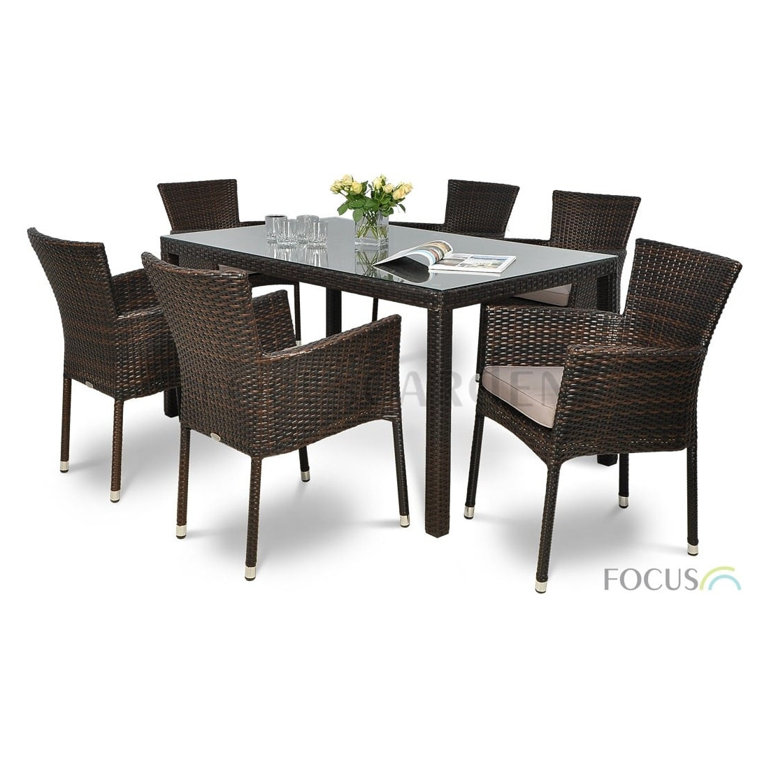 Zestaw jadalniany z technorattanu Lerida/Venecja 6+1 brown