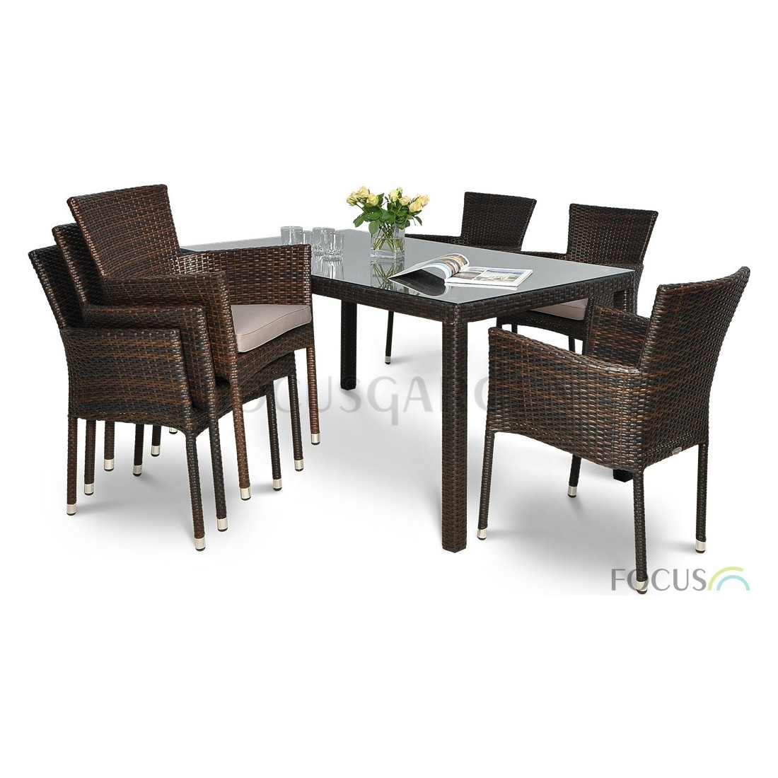 Zestaw jadalniany z technorattanu Lerida/Venecja 6+1 brown