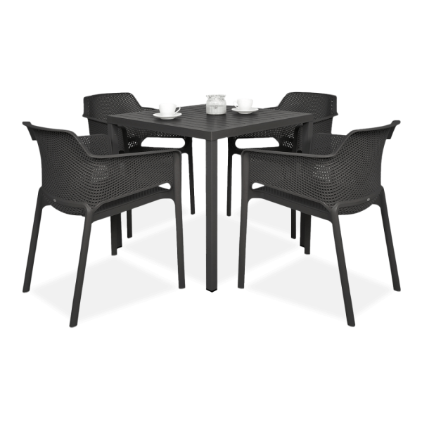 czarny zestaw mebli tarasowych stolik i cztery krzesła