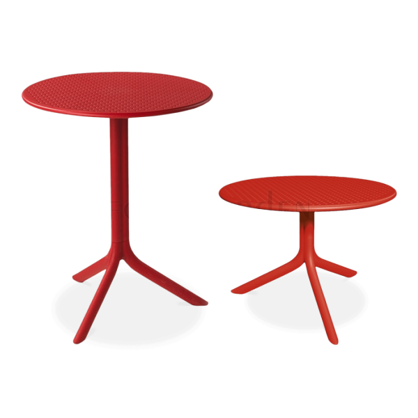 dwa stoliki w różnych rozmiarach w kolorze czerwonym