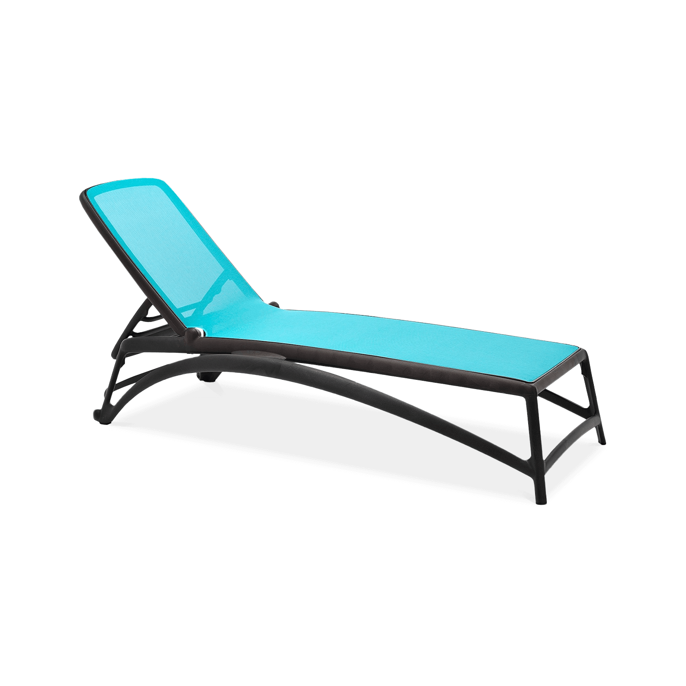 niebieski leżak z regulowanym oparciem