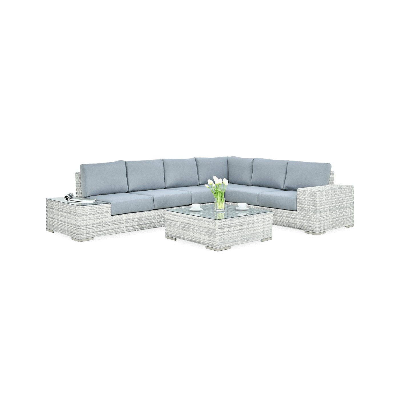 Narożnik technorattan Avocado White Grey