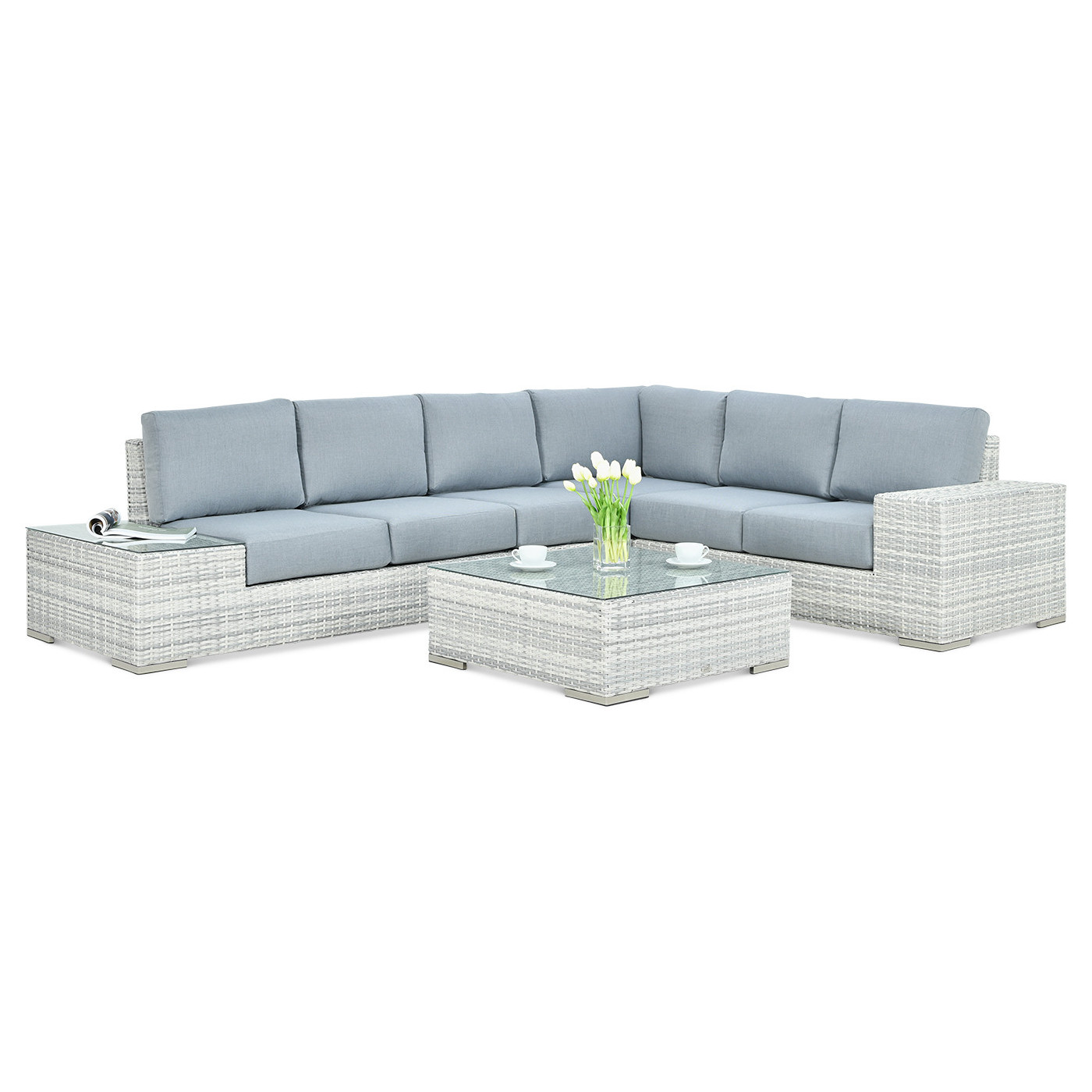 Narożnik technorattan Avocado White Grey