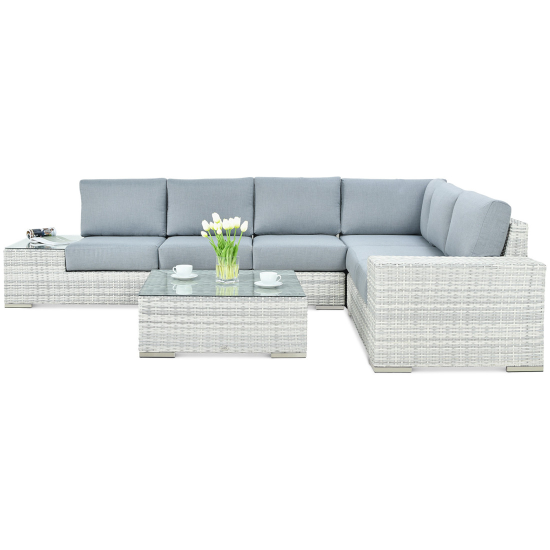 Narożnik technorattan Avocado White Grey