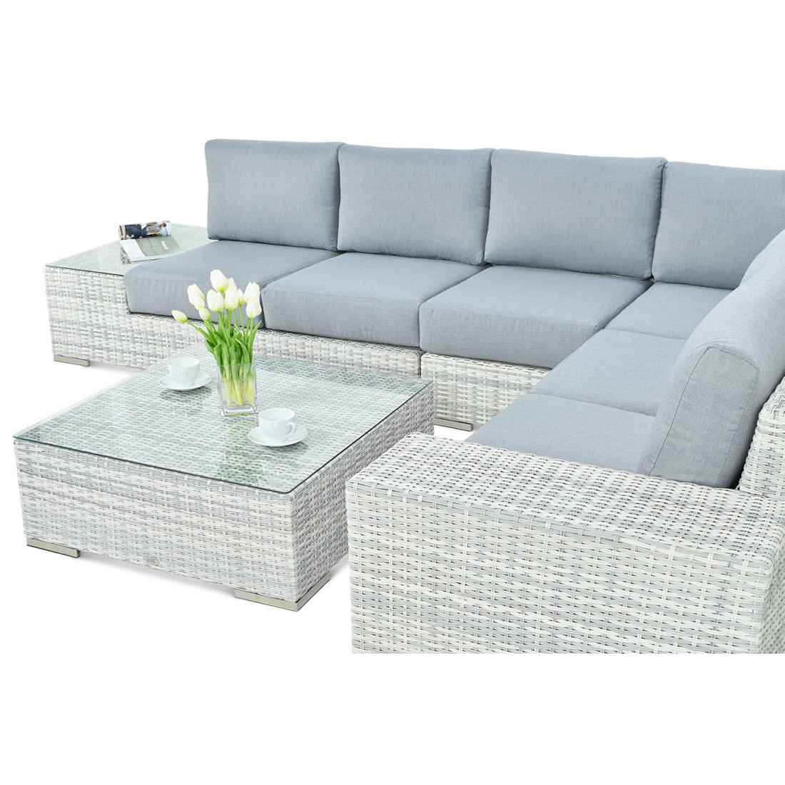 Narożnik technorattan Avocado White Grey