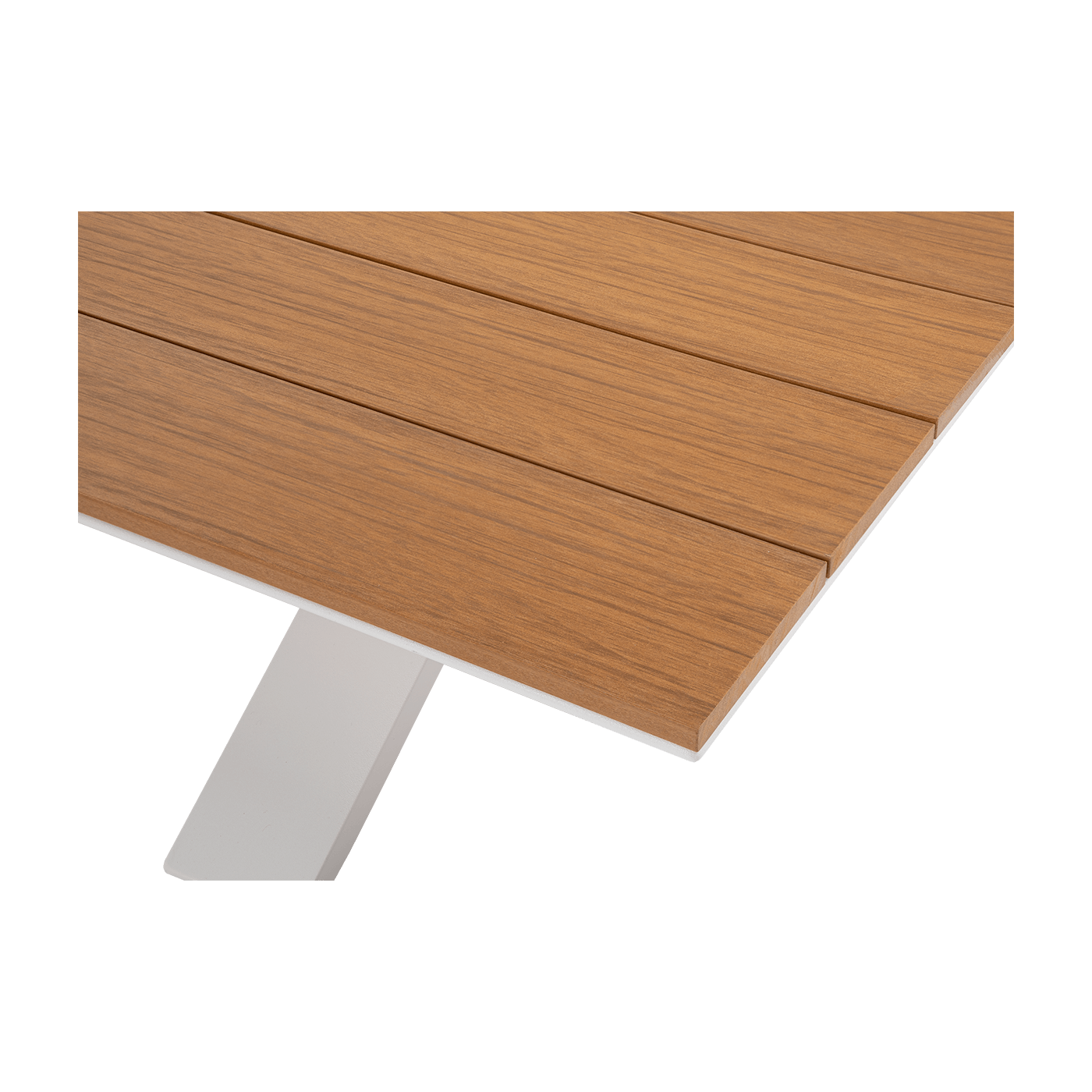 Zbliżenie na stół zestawu ogrodowego SORRENTO WOOD White