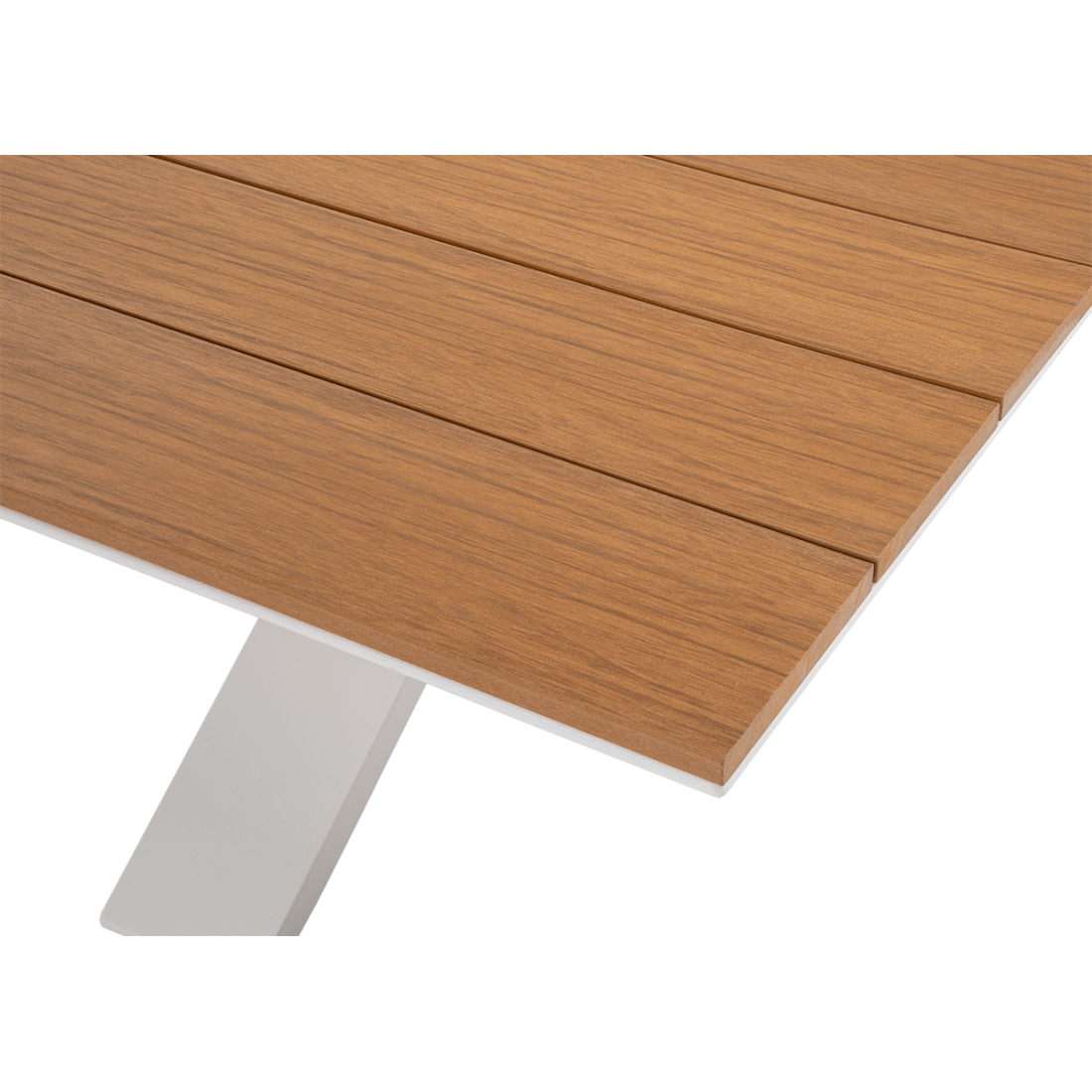 Zbliżenie na stół zestawu ogrodowego SORRENTO WOOD White