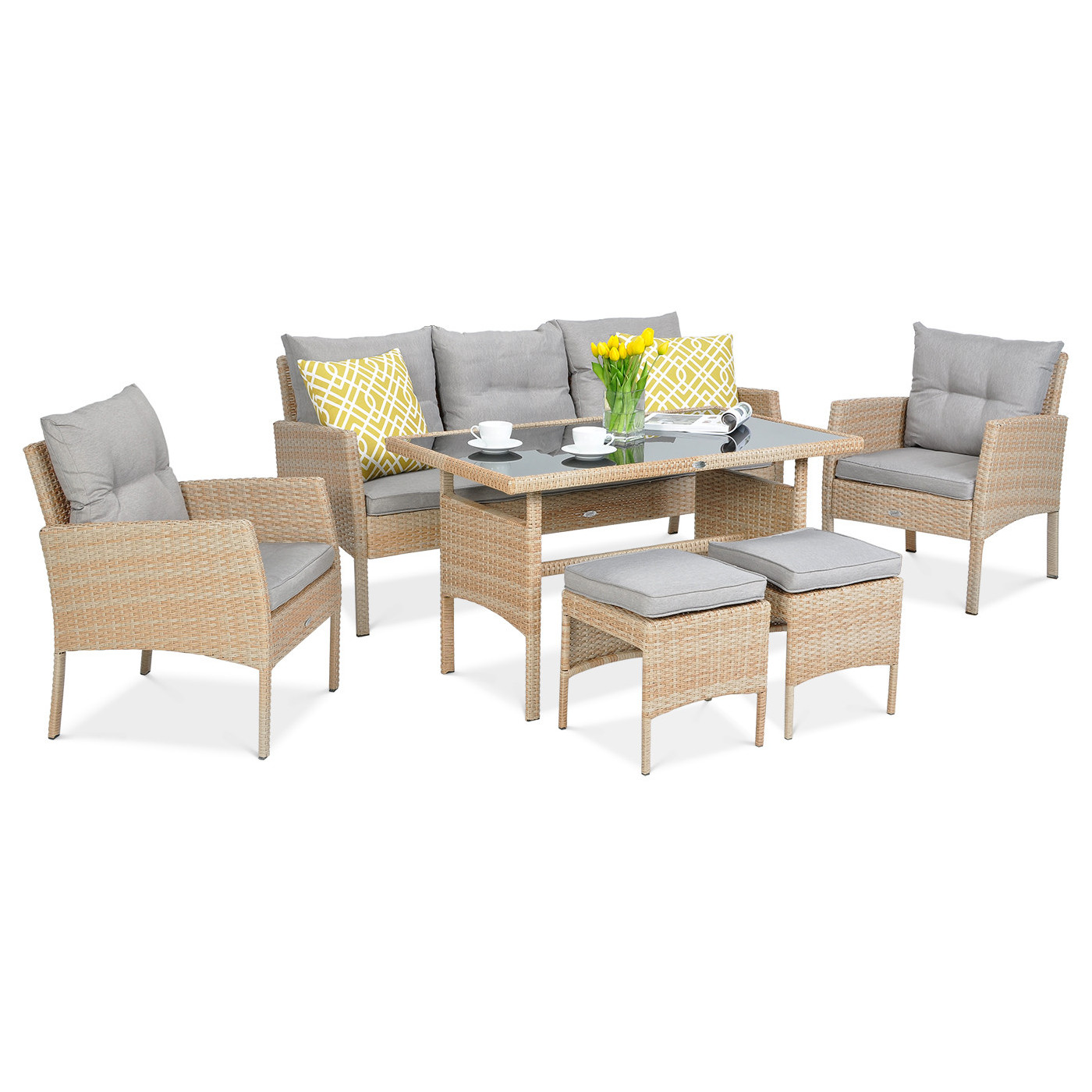 Zestaw technorattanowy Cortina - Pufy Beige