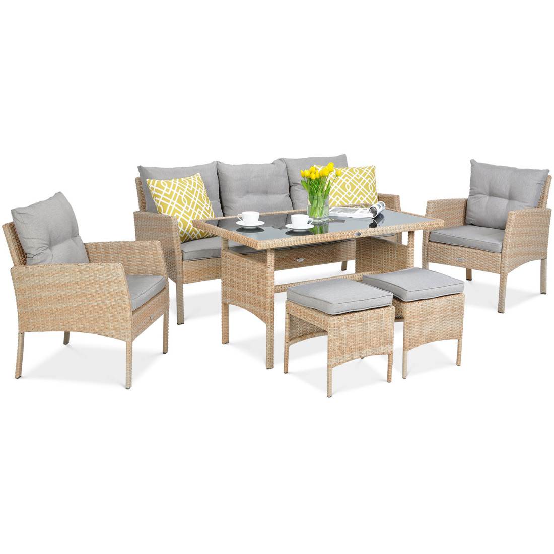 Zestaw technorattanowy Cortina - Pufy Beige