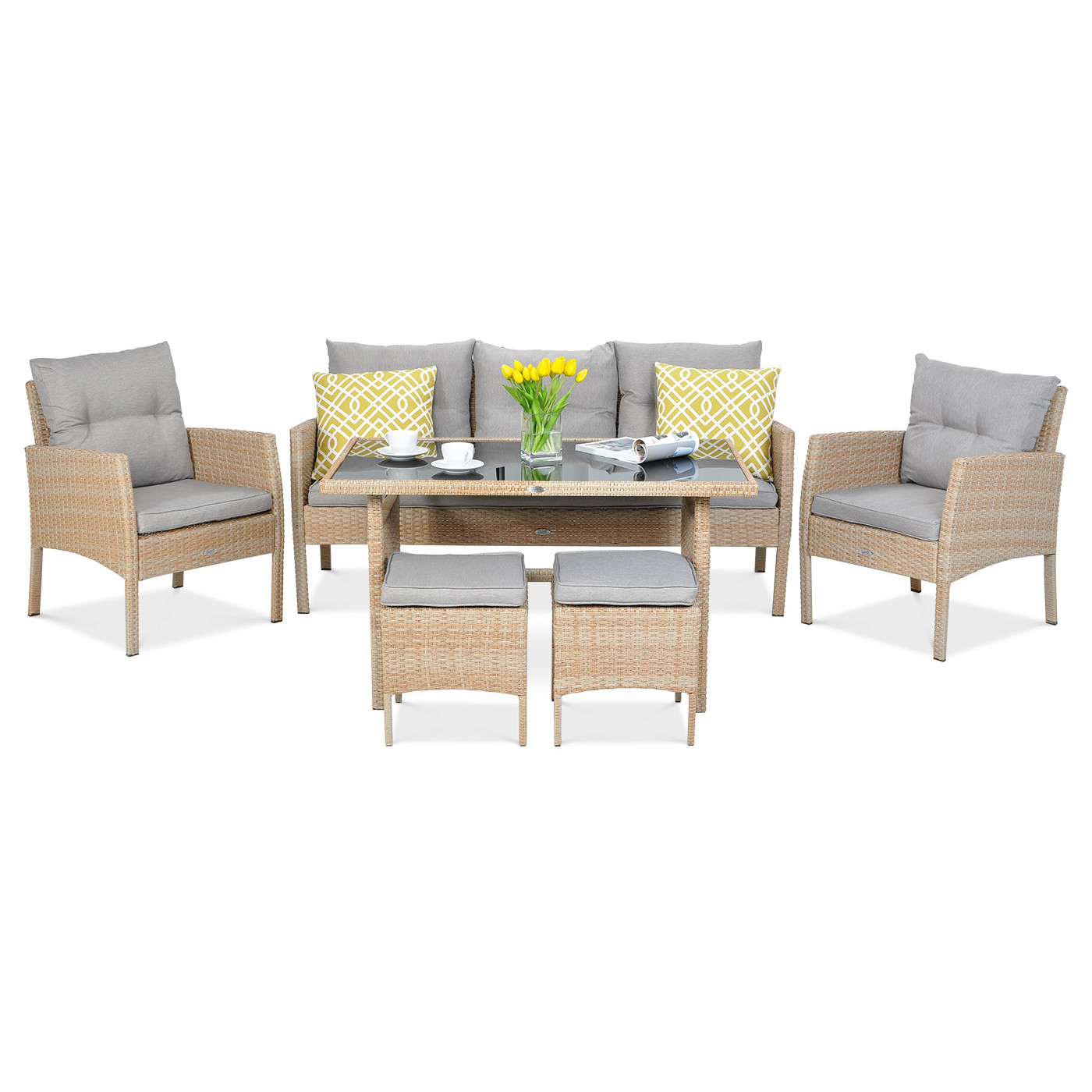 Zestaw technorattanowy Cortina - Pufy Beige