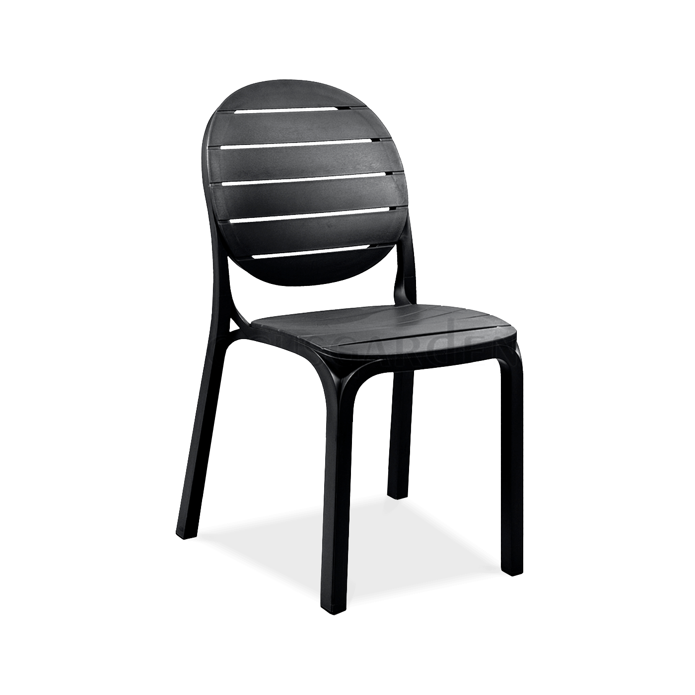 Czarne krzesło plastikowe ogrodowe z oparciem 