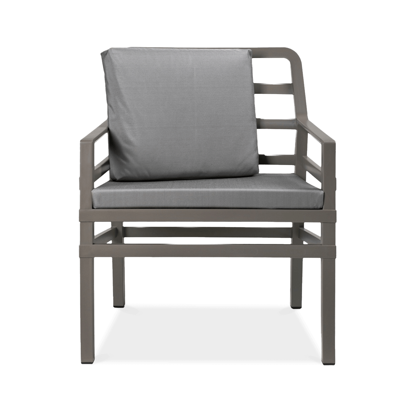 brązowy fotel z szarą poduszką i siedzeniem 