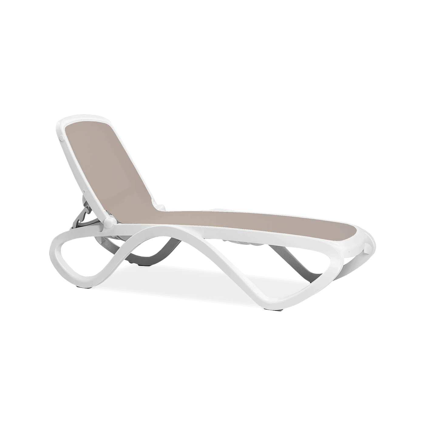 leżak biało brązowy z regulowanym oparciem 