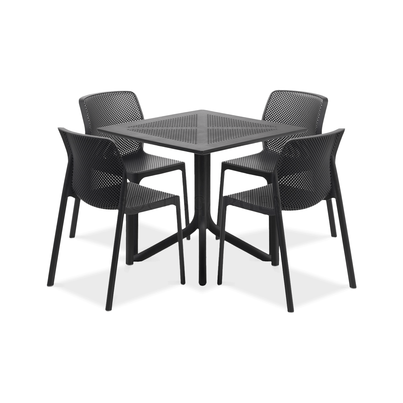 zestaw czarnych krzeseł i kwadratowego stołu 