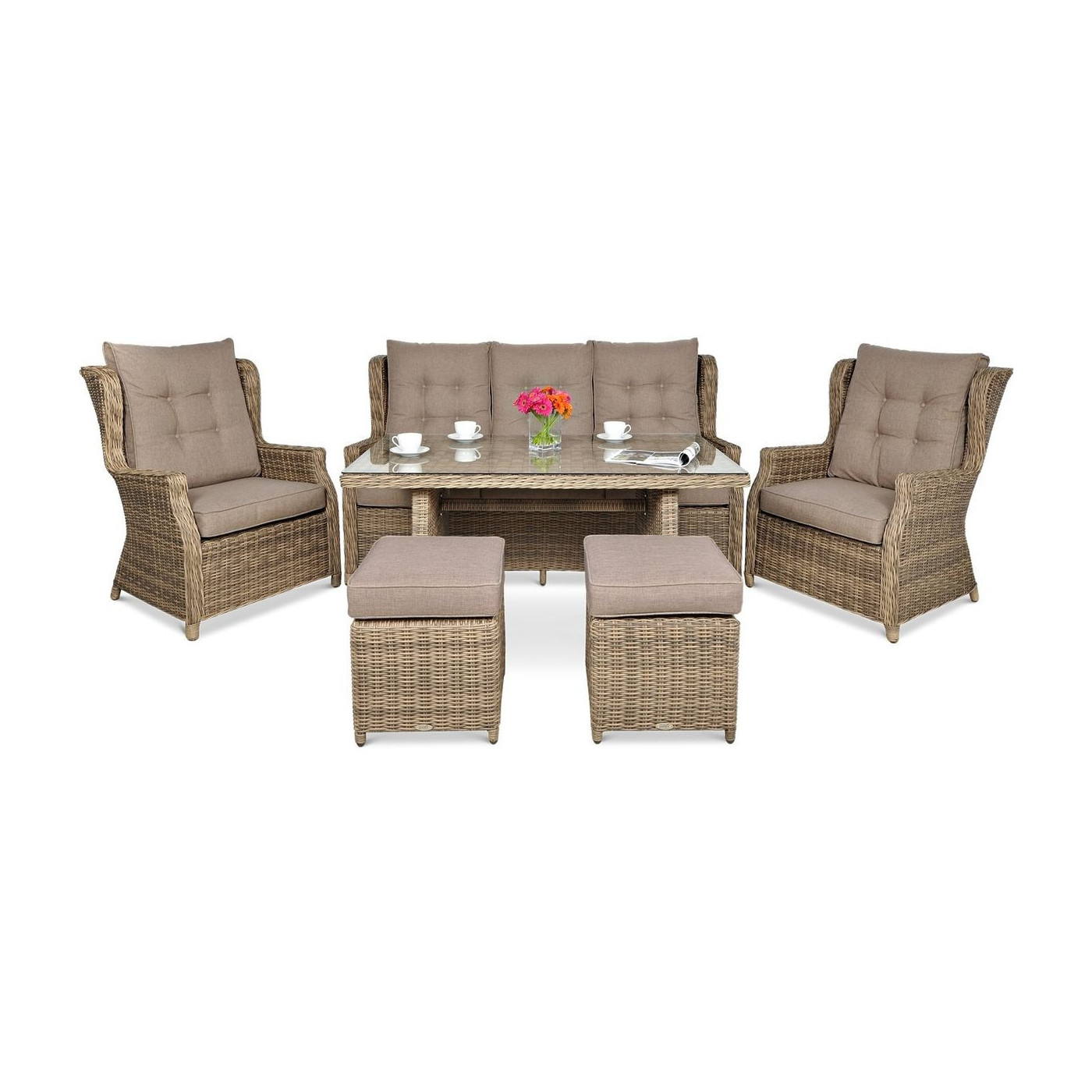 Meble technorattanowe TRIVENTO 3 DINING + PUFY Brown - Focus Garden