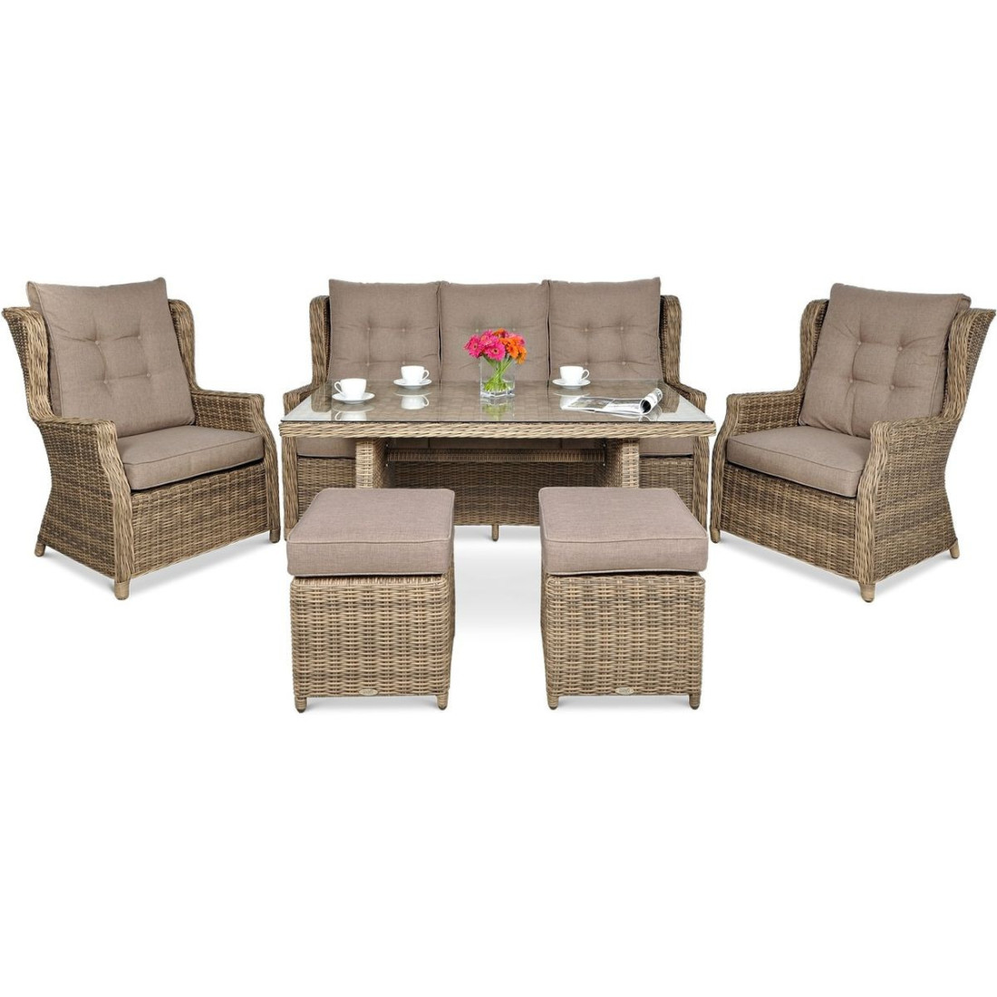 Meble technorattanowe TRIVENTO 3 DINING + PUFY Brown - Focus Garden