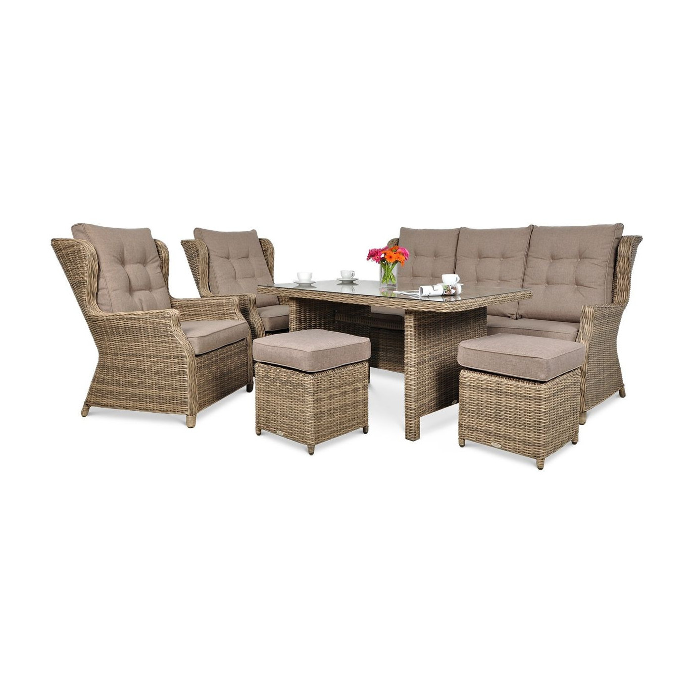 Meble technorattanowe TRIVENTO 3 DINING + PUFY Brown - Focus Garden